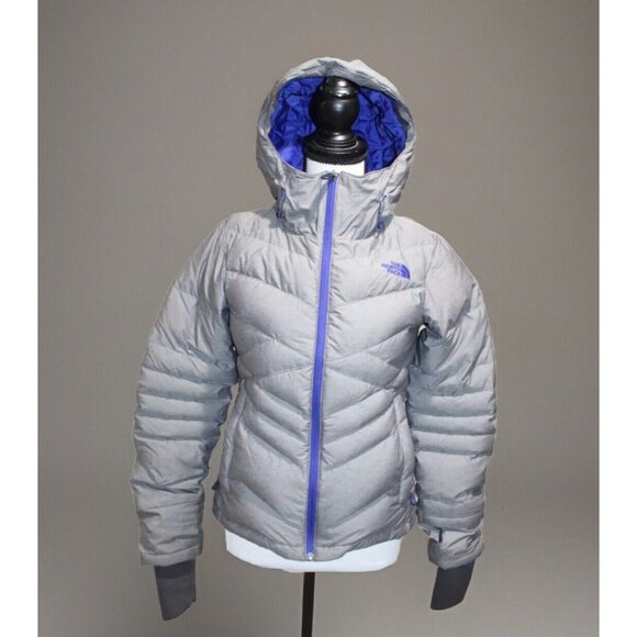 Womens THE NORTH FACE 550 DOWN HOODED QUILTED PUFFER GRAY PURPLE Coat Destiny XS - Picture 3 of 14